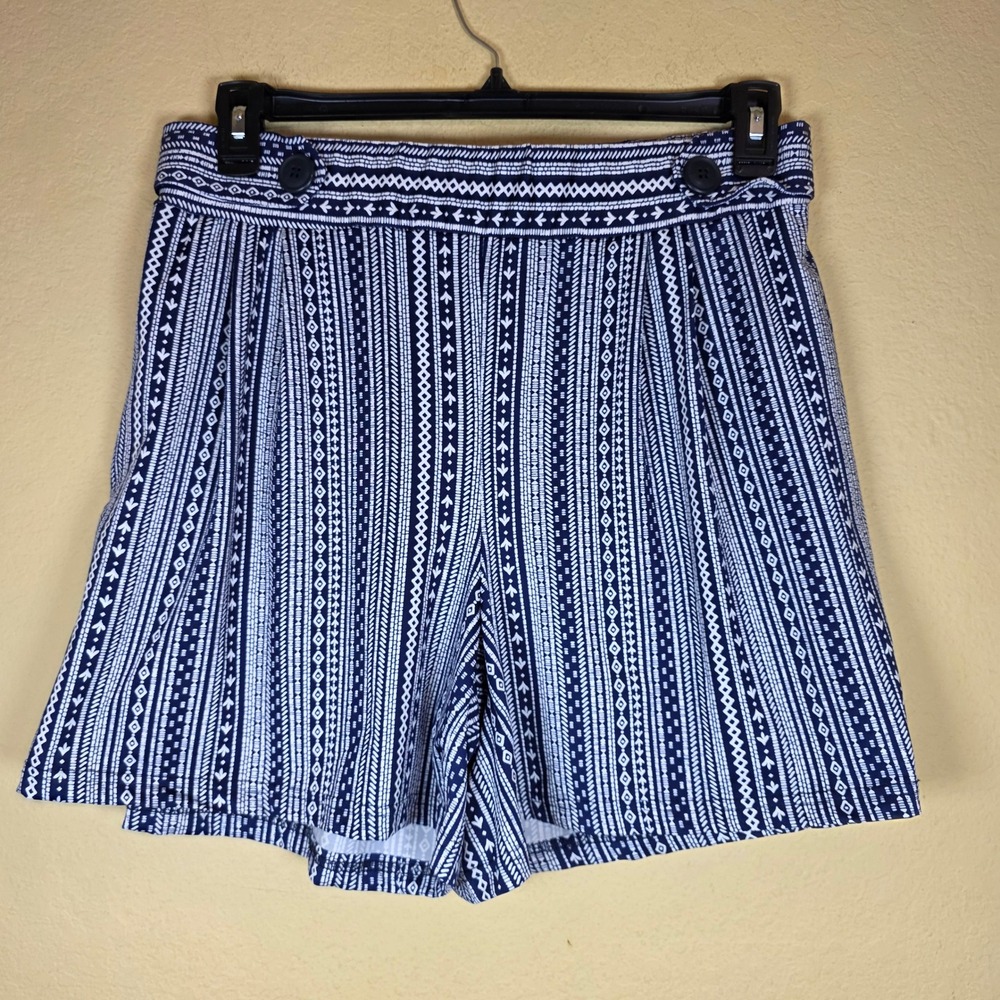 Robert Louis Navy White Tribal flowy resort Geometric Print Shorts Plus Size 2X
